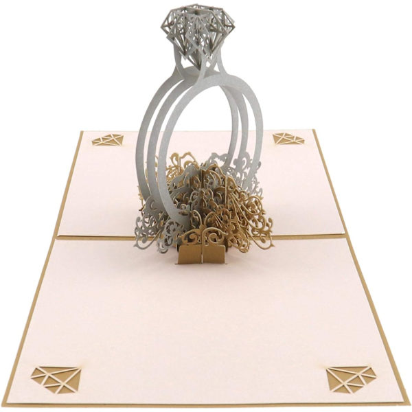 1 stk. Diamantring 3D Pop Up Hilsen Kort Bryllup Kort med