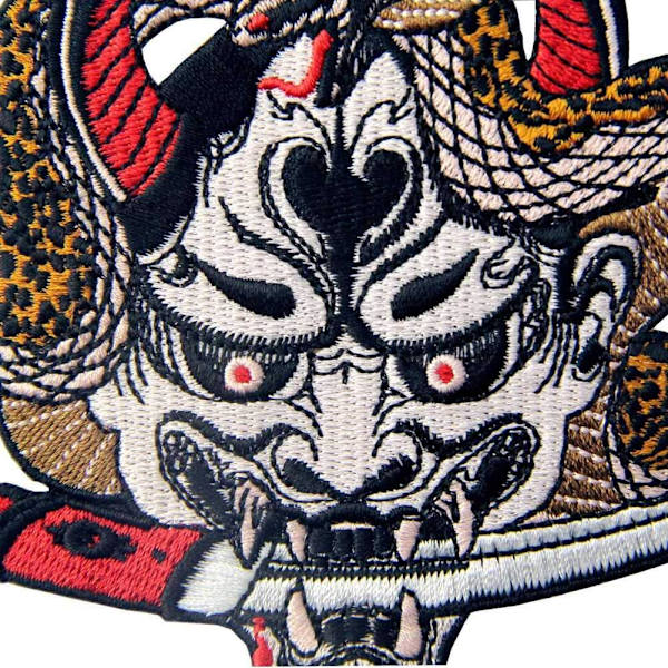 Hannya Oni Mask Patch Broderad Emblem Stryk På Sy På Emblem