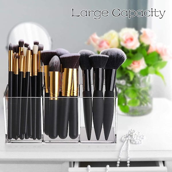Makeup borsthållare Organizer Clear Cosmetic Brushes Container Storage 3 Slots - Perfekt för fåfänga