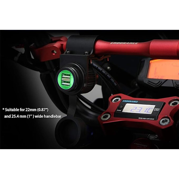 USB-lader med magnetisk bryter for motorsykkel, 4 amp - forhindrer at