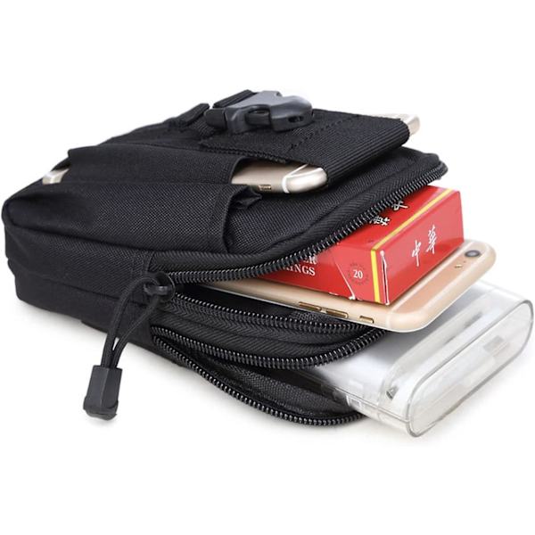 Taktisk bælte, bæltetaske Den multifunktionelle Molle EDC Gadget Utility mobiltelefon pung til vandreture Rejser Sport Udendørs（sort）