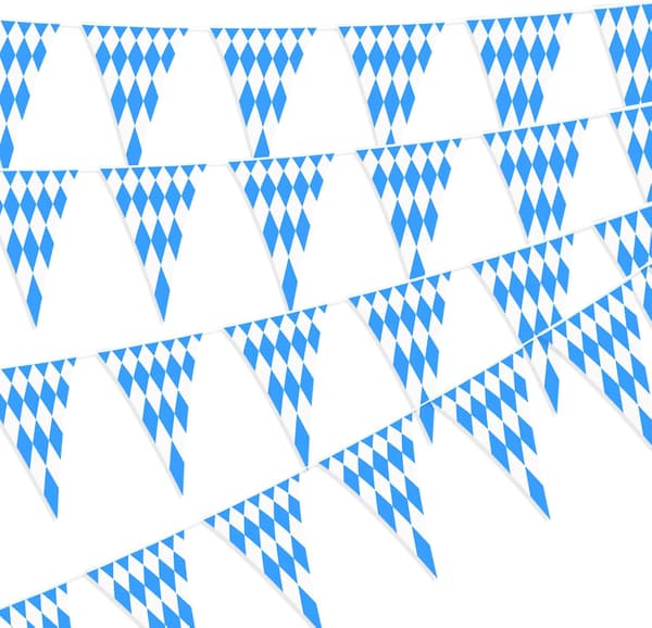 Oktoberfest Blå och Vit Rutiga Flagga Bayerisk Triangulär