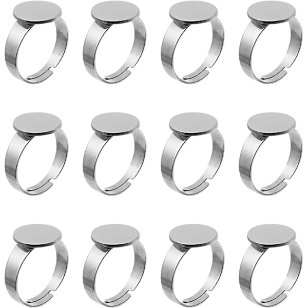 12 stk 12 mm sølvringer, rå base, flat ring i rustfritt stål