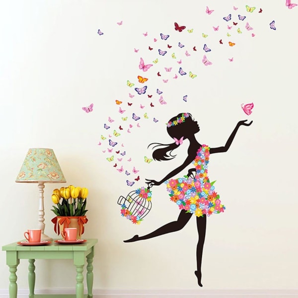 Romantic Dancing Girl Flower Fairy Butterfly Removable Wall Stick