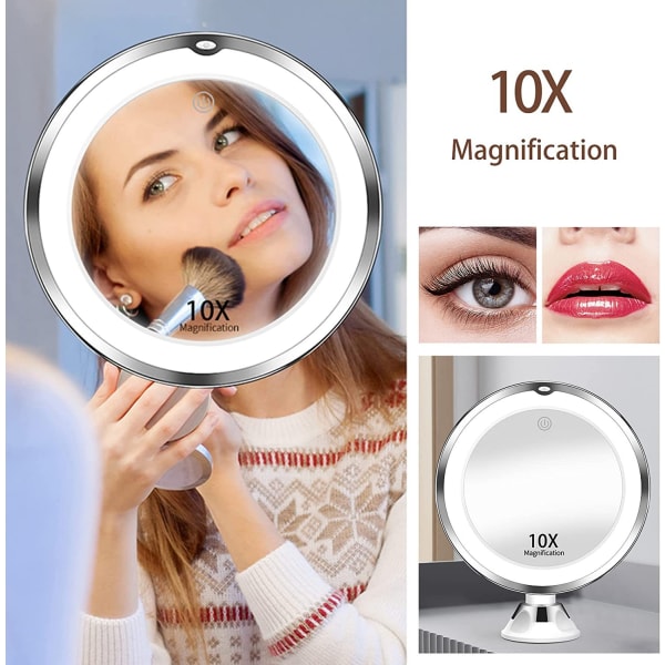 Makeup-spejl med LED-lyskomplement 10x x Magnify Dry