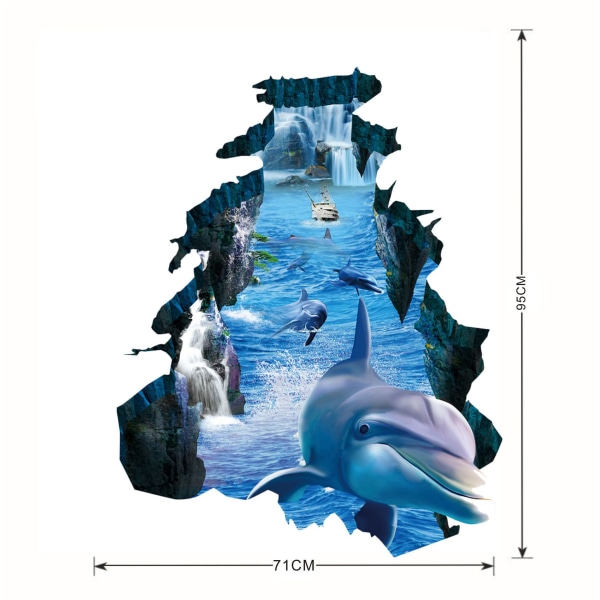 1 piece 3d Stereoscopic Through The Wall Stickers Sea Of Shark