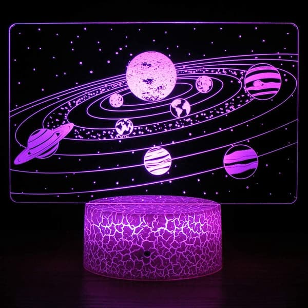 Sol System 3D optisk illusjon sidebordlampe univers rom galakse nattlys for barn, romdekorlys, gave til gutter og jenter
