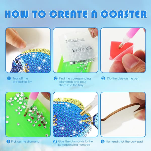 10 sommerfisker coasters med diamantmaling