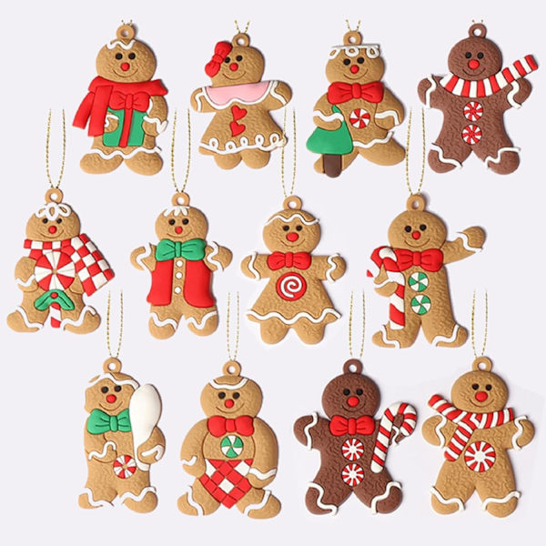 12 st Pepparkaksgubbe Dekorationer Söta Snögubbar Plastfigurer Blandade Dekorationer Sockerkaka Hus för Jul