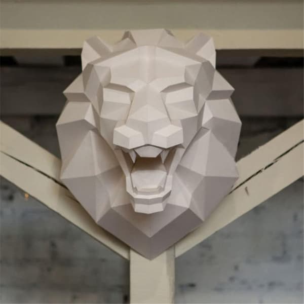 1 st Lejonhuvud 3D Pappmodell Djurskulptur Lejon Papppyssel