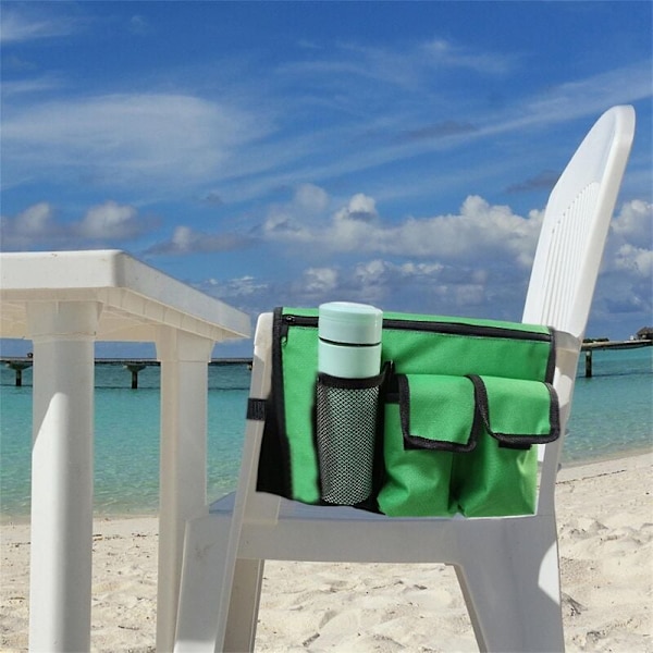 （Grønn）Campingstol Hengeveske Armleneside Organizer Strand Multi Lommer Organiser Stol Tote Skulder Ved Siden Av Oppbevaringspose For Utendørs Fiske Strand