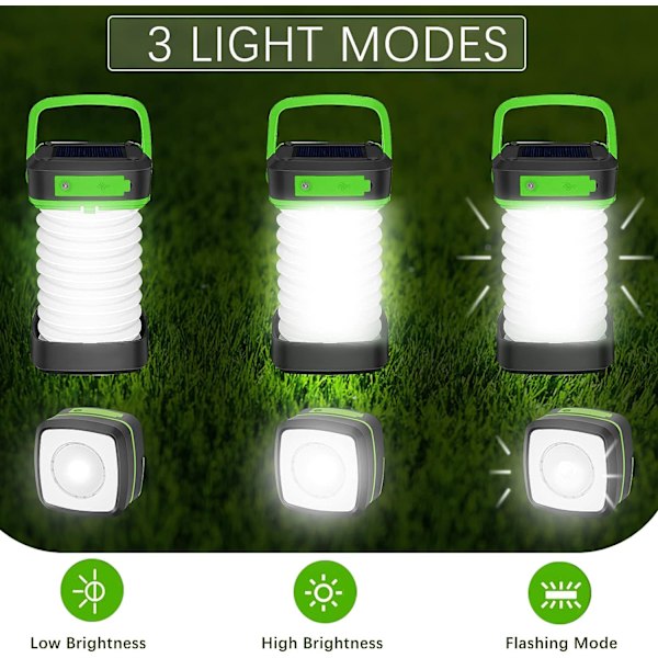 Solcelled Campinglampe, Genopladelig Campinglampe, Foldsbar Campinglampe
