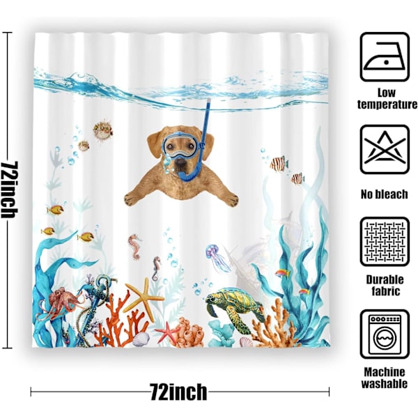 Rolig Hund Orange Duschdraperi Set, 72\" x 72\" Teal Blå Hav