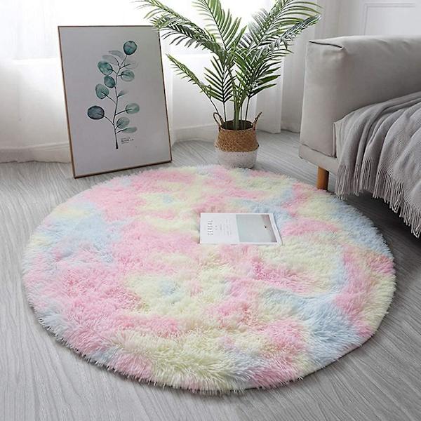 Wekity Halkaisijaltaan 120cm/47.2\" Pyöreät Matot, Pörröiset Pyöreät Alueen Matot, Pehmeät Pehmolelut Sopivat Makuuhuoneeseen/Olohuoneeseen (sateenkaaren Väri)