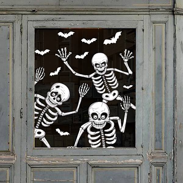 Halloween-seinätarrasetti, tiivistekallo-tarrat, irrotettavat staattiset