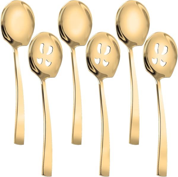 Serveringsske Skeer Sæt, 3 Serveringsskeer og 3 Spaltede Skeer, 9 Tommer Rustfrit Stål Serveringsredskaber Sæt til Buffet B