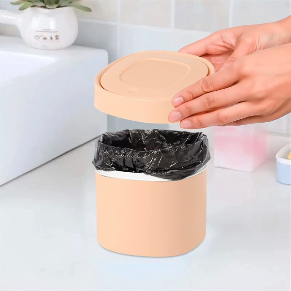 Mini bordssopskorg med lock, liten soptunna för sovrum, badrum, kök, kontor, sovrum, rosa