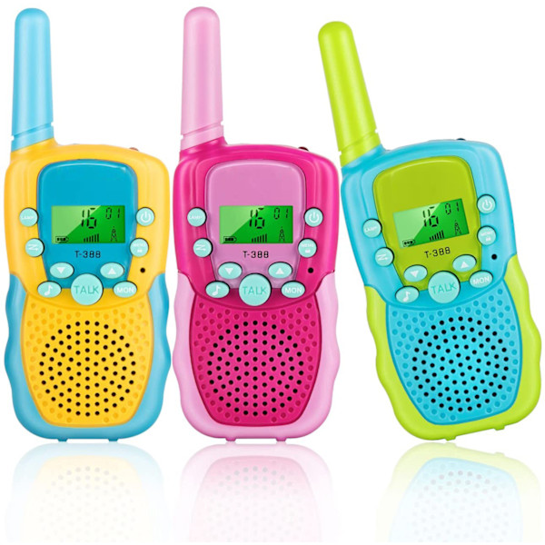 Walkie Talkie lapsille, leluja 3-12-vuotiaille pojille ja tytöille, joissa on taustavalaistu LCD-taskulamppu, 3 kpl