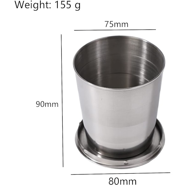 2 stk. sammenleggbare krus i rustfritt stål, sammenleggbart krus i rustfritt stål