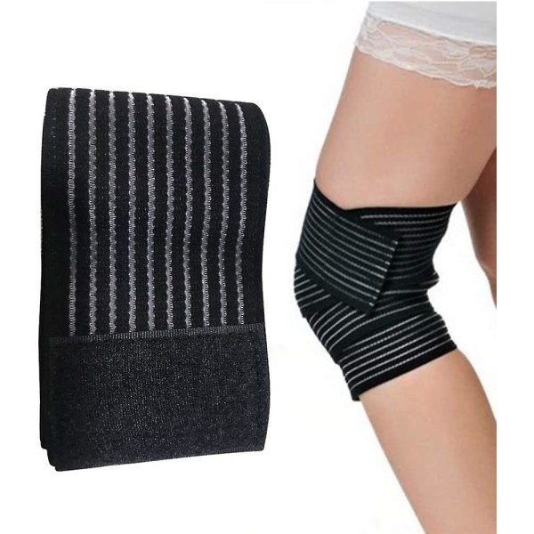 2 stk. Lang Elastisk Knæbandage Kompressionsbandage Støtte Bånd Benstøtte Plantar Fasciitis Stabilisator Ligamenter Led Smerter Squat Løb Sport Øvelse Sort