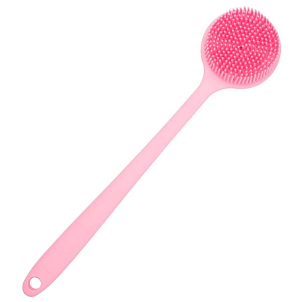 Mjuk Silikon Rygg Scrubber Duschbad Kroppsborste med Långt Handtag (Rosa)