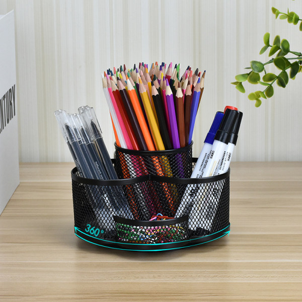 Black Rotating Desk Pen Holder, Metal Desk Pen Stand with