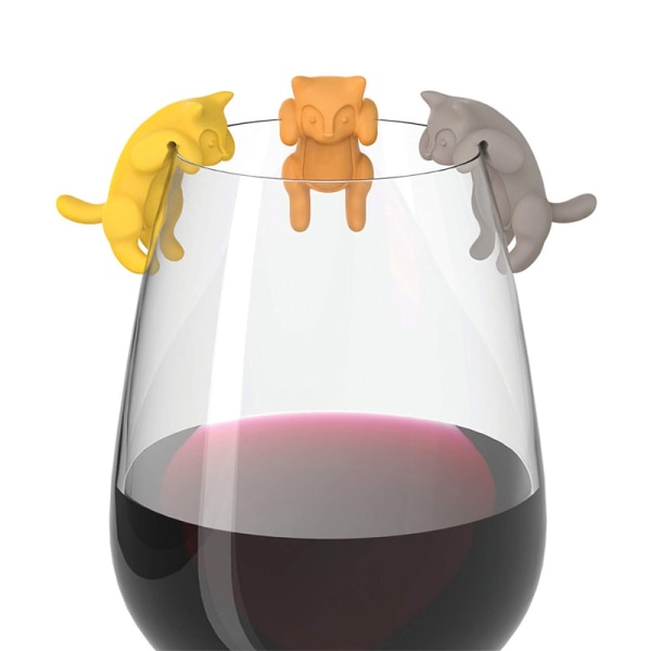 6 Vin Glas Märken med Kreativa 3D Kattunge Mage