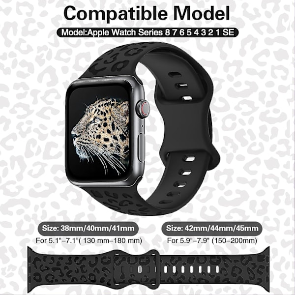 Sorte remme kompatibel med Apple Watch Series 38mm, 40mm, 41mm til mænd og kvinder - Printet blød silikone erstatningsrem til Series 8/7/6/5/4/3/2/1/