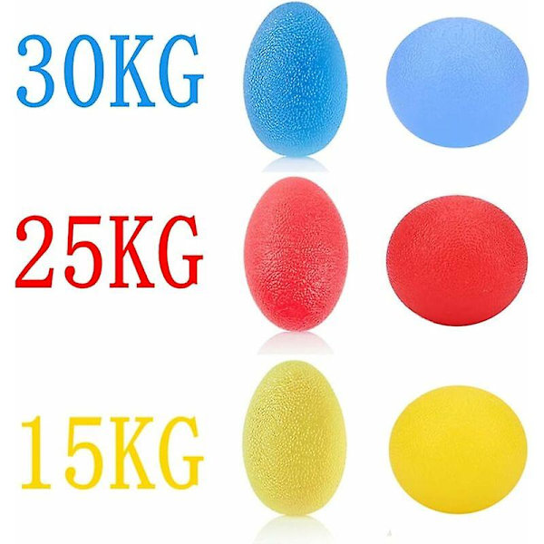 3-pack äggformade stressbollar fingertränare handtränare rehabilitering fingergreppsförstärkare fingerartrit smärtlindring (röd, gul och blå),