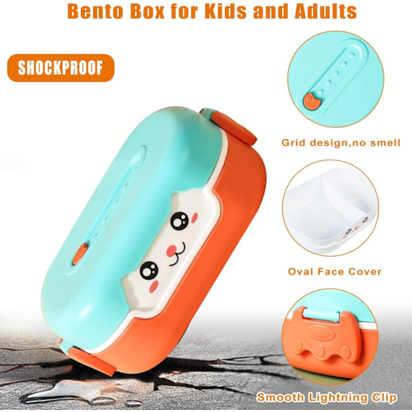 Bento-matboks for barn - Mat- og snacksbeholder for barn og voksne - Oppvaskmaskin- og mikrobølgeovnsikker | BPA- og PVC-fri