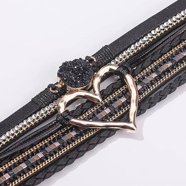 Sydän nahka kääri rannekorut pinottavat boho mansettirannekkeet trendikkäät R
