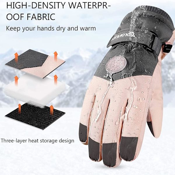 Vandtætte Vinter Skihandsker til Kvinder, Handsker, Varme Touchscreen Handsker med Elastisk Håndledsrem Velegnet til Udendørs