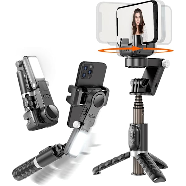 Gimbal Stabilisator för Smartphone, 2-axlig Automatisk Ansiktsföljning Selfie Stick för iPhone, 360° Rotation med Fjärrkontroll för Android