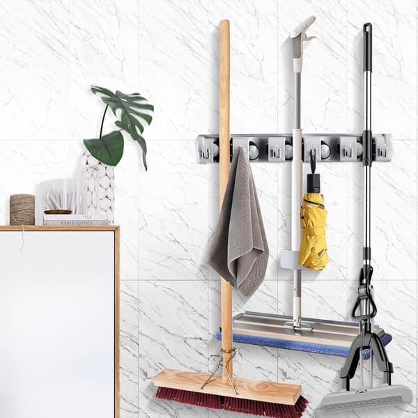 1 stk (Grå) Multifunktionel Væghængt Mop Holder, Væghængt
