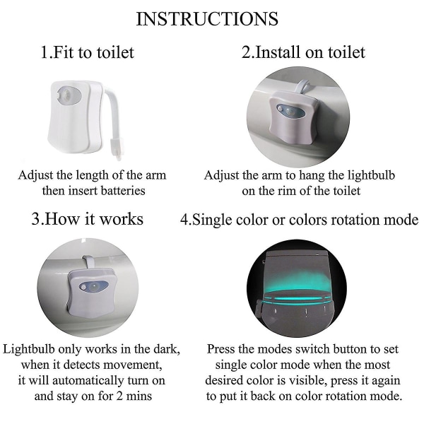 2 stk. 16 Farver LED Toilet Natlys, Bevægelsessensorlys