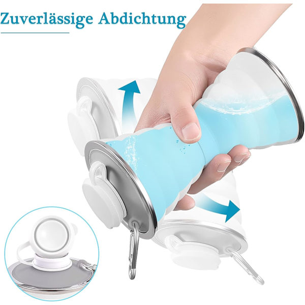 BPA-fri sammenklappelig vandflaske med karabinhage 500 ml (grå), Spo