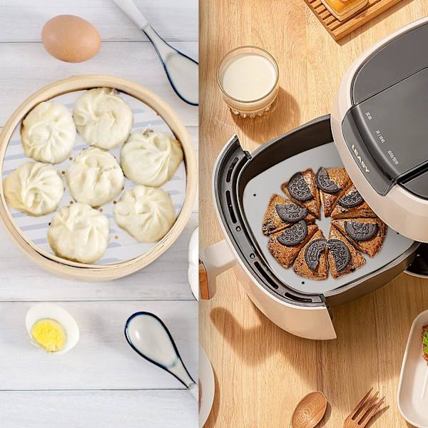 200 Ark af Airfryer Bagepapir, Kvadratisk Damppapir, 21,5 cm