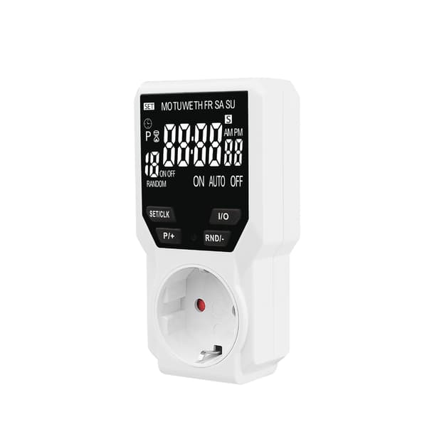 16A elektrisk tidsbryter, digital programmerbar timer med 10 PÅ/AV-grupper, bakgrunnsbelyst LCD-skjerm og konfigurerbare knapper