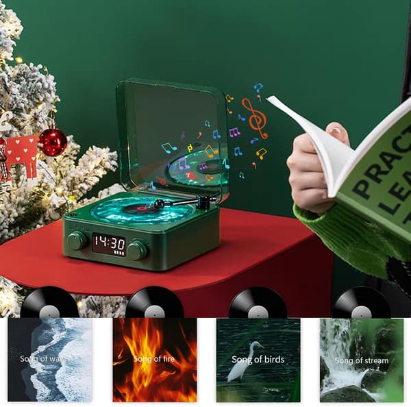 Vinylspelare med vattenvågsljus, mörkgrön, Bluetooth, bärbar, trådlös, för sovrum, kontor, fest