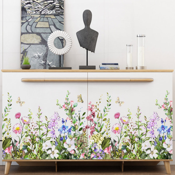 Vægklistermærker I græs blomster blomsterplanter sommerfugl I