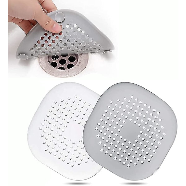 Set Of 2 Silicone Drain Strainers, Shower Hair Catcher, Bath Drain Cover, Drain Strainer For Bathroom Bathtub And Kitchen (1 Grey 1 White)