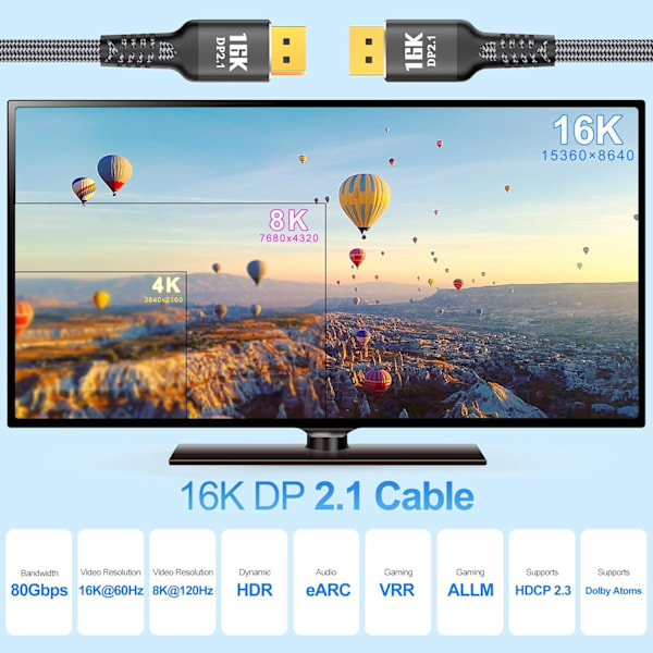 DisplayPort-kaapeli 2.1 3M