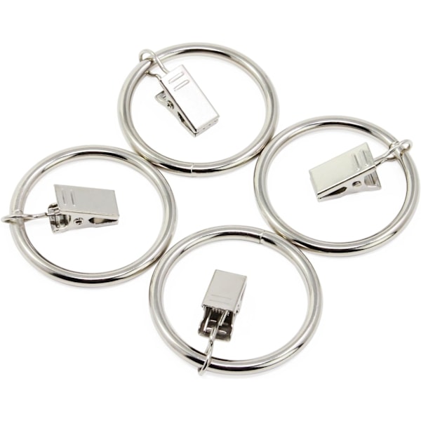 20 Stk. Gardinringe med clips, 38 mm indvendig diameter (sølv) Gardinophængsringe i rustfrit stål med clips til
