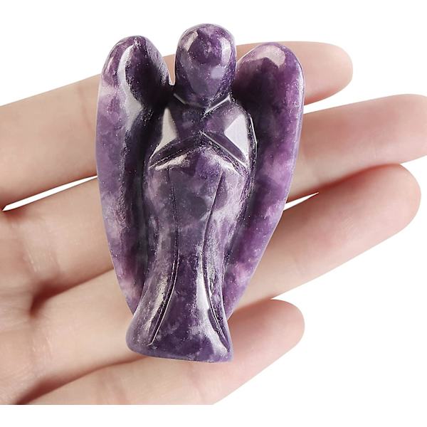 2 tommer lilla Lepidolite krystal engel figurer udskåret ædelsten chakra lomme skytsengel statue reiki helbredende sten til meditation hjem indretning pr