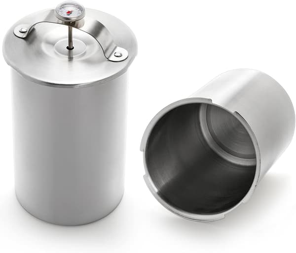 Skinkepresse i rustfrit stål med termometer