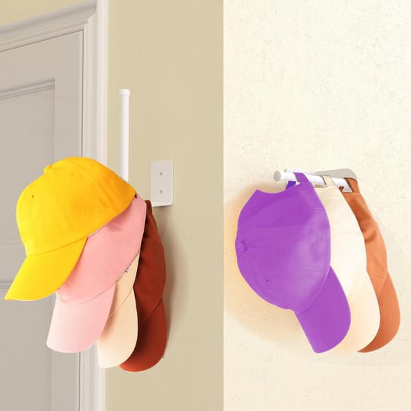 2-delt Baseball Cap Hat Stativ, Rustfrit Stål Hat Organizer, Hat Krog, Stærk Limning/Vægboring til Dør, Soveværelse