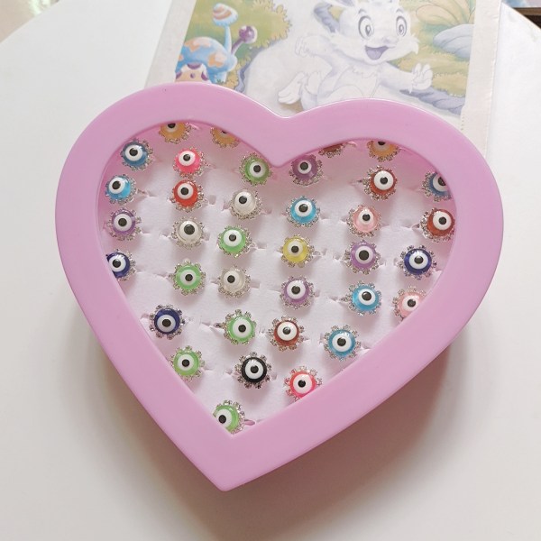 36 Pcs Adjustable Little Girl Rings (Eyes) in Box, Kids Jewelry