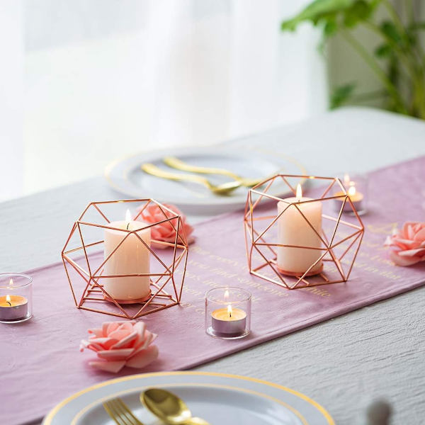 2 stk. søylelysestaker for bord, roségull te