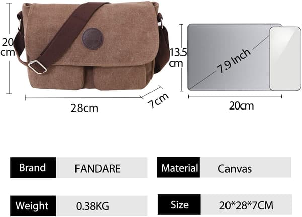（Brun）Axelremsväska Canvas Axelremsväska Unisex Axelväskor 7.9