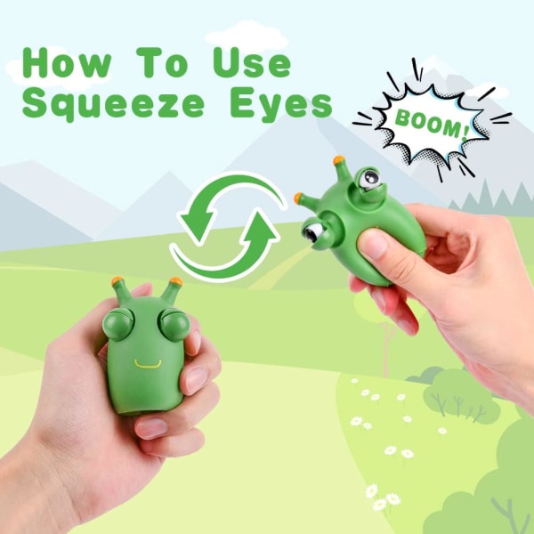 2 delar Green Bug Squeeze Leksaker, roliga gräsögon pop-up leksaker,